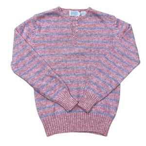 Northern Isles Size S New Zealand Wool Pink 80s Striped Vintage Henley Sweater